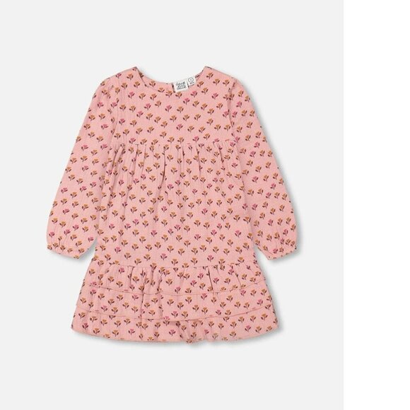 Deux par Deux Pink Tulip Muslin Long Sleeve Dress Baby 24M - Picture 2 of 11